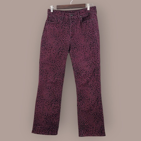 Rag & Bone Size 27 Hana Burgundy Cheetah Animal Print High Rise Waist Crop Jeans - Picture 2 of 12
